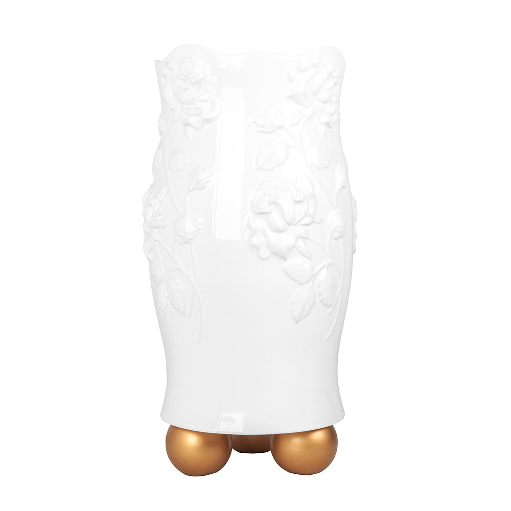 VASO FLOWER BASE BALLS BRANCO E DOURADO