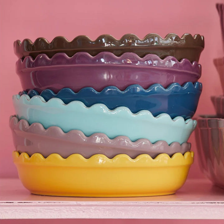 Prato De Torta Grande Em Gres Amarelo