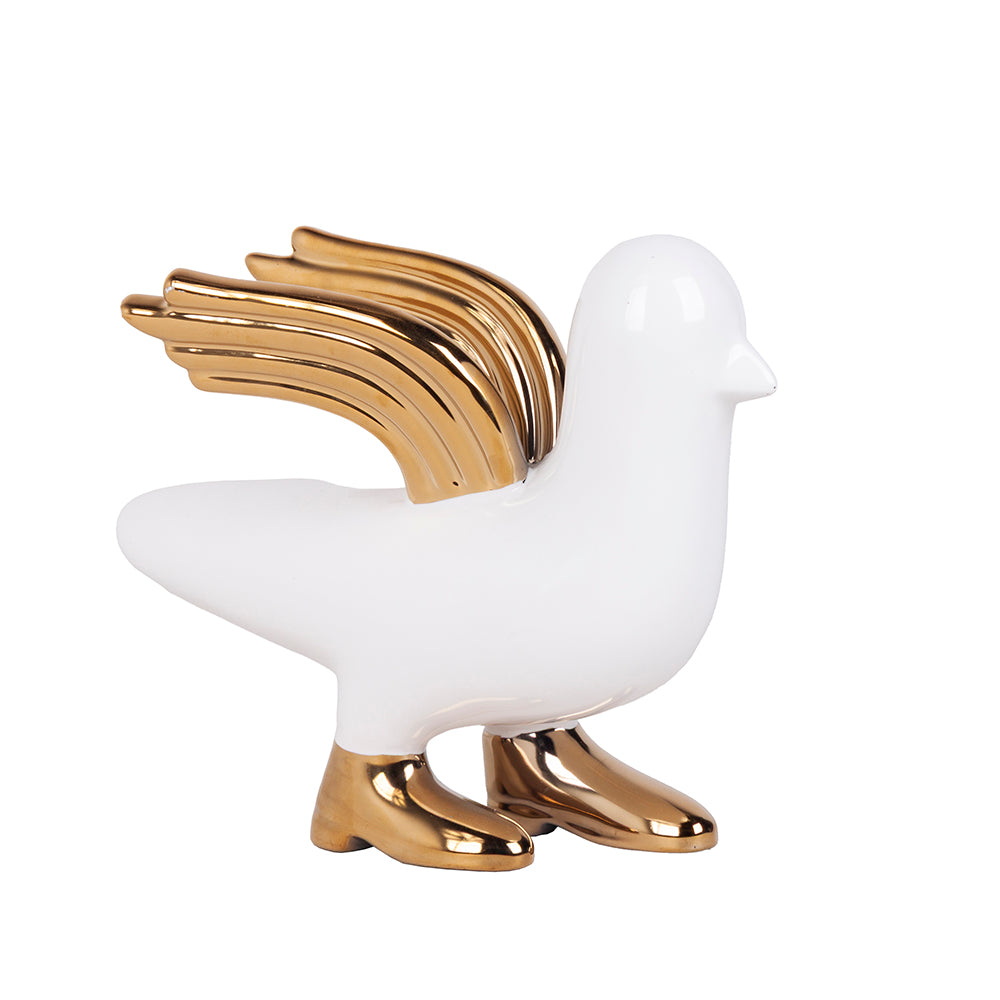 DECORACAO DE MESA WHITEBIRD COM ASA DOURADA