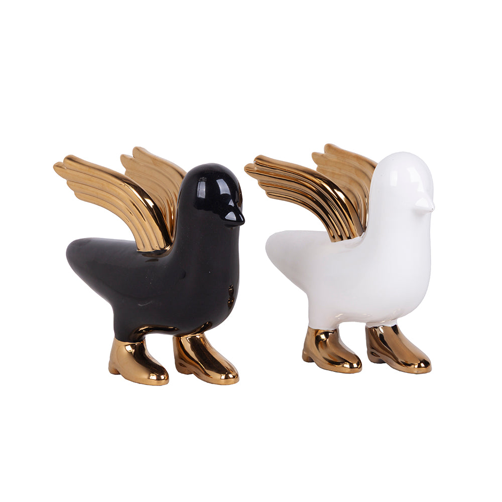 DECORACAO DE MESA WHITEBIRD COM ASA DOURADA