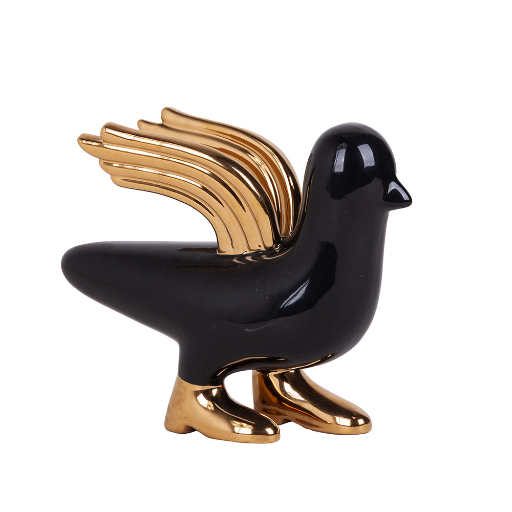 DECORACAO DE MESA BLACKBIRD COM ASA DOURADA